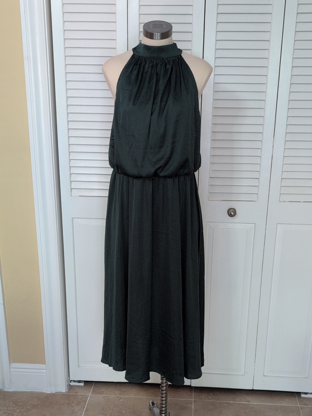 Nicole Miller, Dark Green, Halter Neck Midi Dress, Size XL
